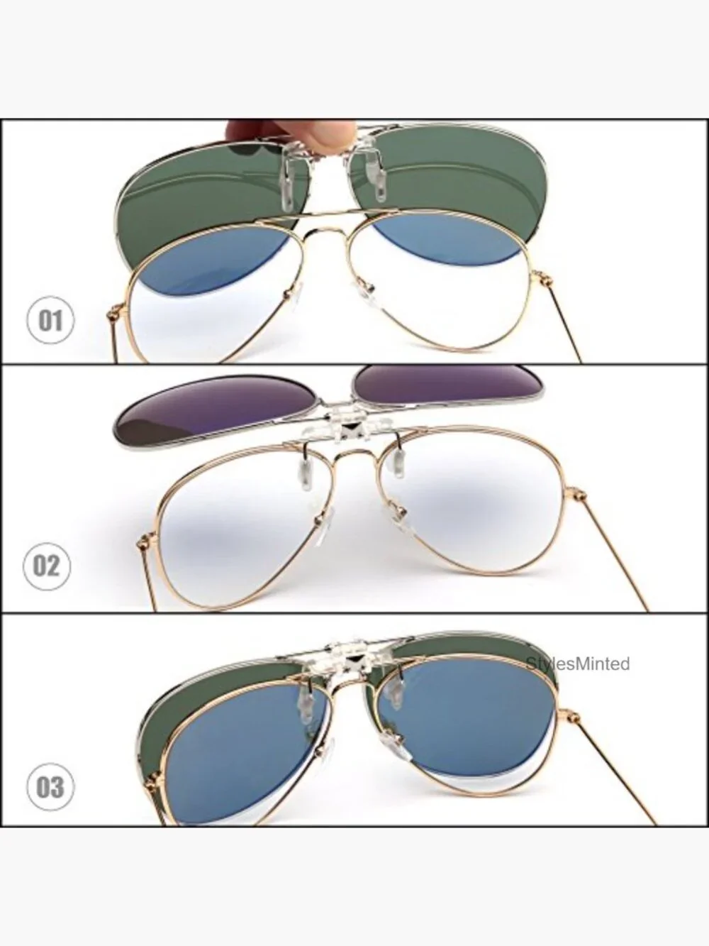 Retro Clip On Aviator Sunglasses Polarized Flip Up Lenses Driving Eyewear
